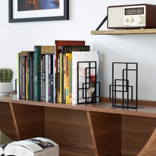  [아마존베스트]SRIWATANA Book Ends Heavy Duty, Decorative Black Bookends for Shelves, Window Lattice Design