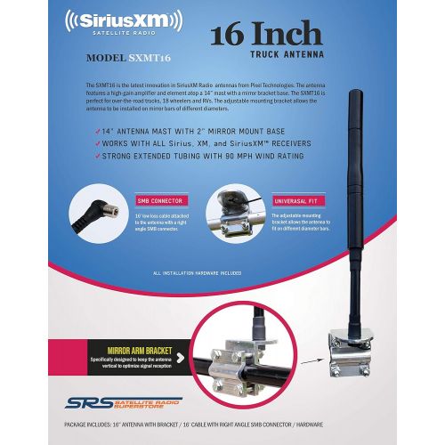  SRS SATELLITE RADIO SUPERSTORE SiriusXM Satellite Radio Truck Antenna with 14 Inch Mast and Mirror Mount Bracket, Works with All SiriusXM Receivers and Legacy Sirius and XM Radios