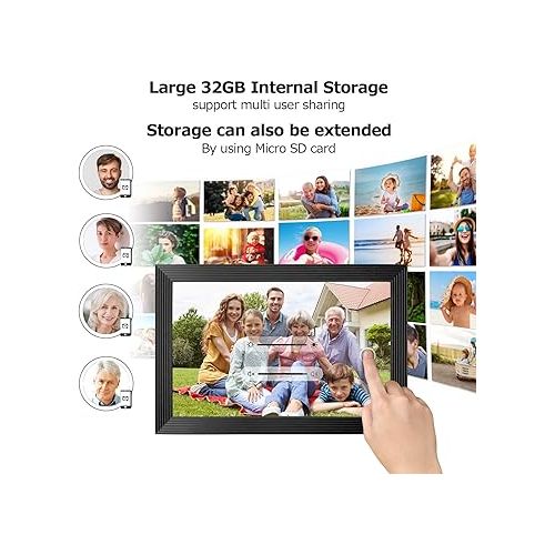  32GB 10.1 inch WiFi Digital Photo Frame 1280 * 800 IPS Touch Screen Share Moments via App from Anywhere, Support Mirco SD Card Extend Storage, Auto-Rotate