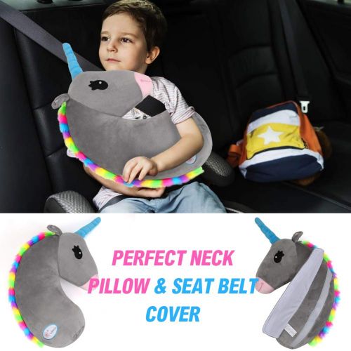  SSAWcasa Seat Belt Cover for Kids,Unicorn Seatbelt Pillow,Seat Belt Pillow Cushion,Stuffed Plush Animal Travel Pillow,Kids Safety Belt Strap Cover Shoulder Protector Pad,Children Adult Head