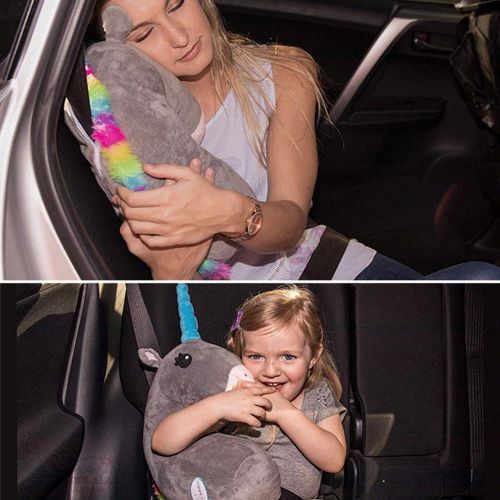  SSAWcasa Seat Belt Cover for Kids,Unicorn Seatbelt Pillow,Seat Belt Pillow Cushion,Stuffed Plush Animal Travel Pillow,Kids Safety Belt Strap Cover Shoulder Protector Pad,Children Adult Head