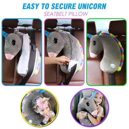  SSAWcasa Seat Belt Cover for Kids,Unicorn Seatbelt Pillow,Seat Belt Pillow Cushion,Stuffed Plush Animal Travel Pillow,Kids Safety Belt Strap Cover Shoulder Protector Pad,Children Adult Head