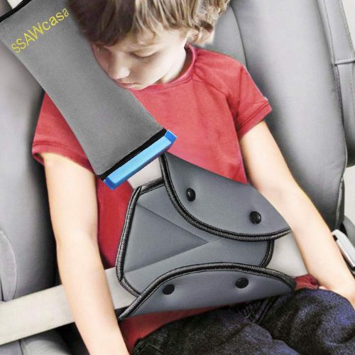  [아마존베스트]SSAWcasa Seat Belt Adjuster and Pillow with Clip for Kids Travel,Soft Neck Support Headrest Seatbelt Pillow Cover...