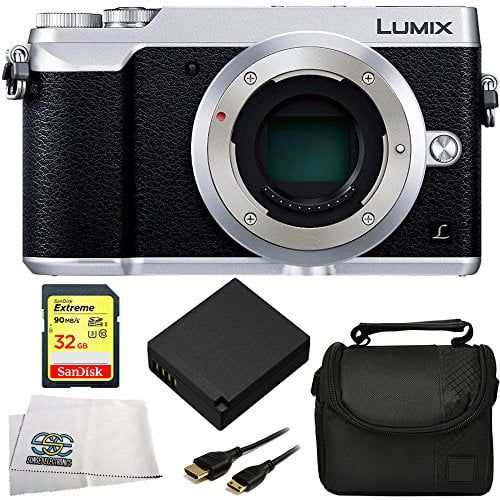  SSE Panasonic Lumix DMC-GX85 Digital Camera Body Only (Silver) + 6PC Accessory Kit Includes SanDisk Extreme 32GB SDHC Memory Card+ Replacement BLG-10 Battery+ Mini HMDI Cable + MORE