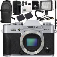 SSE Fujifilm X-T20 Mirrorless Digital Camera (Body Only, Silver) 11PC Accessory Bundle Includes 64GB SD Memory Card + 2x Replacement Batteries + MORE