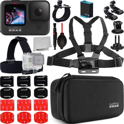  SSE GoPro Hero9 (Black) with Must Have Starter Action Bundle. Bundle Includes: GoPro Rechargeable Li-Ion Battery for Hero9 Black, Carry Case, Chest Mount, Head Mount, Wrist Strap Mount