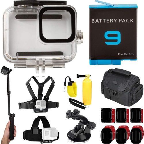  SSE Ultimaxx 50M Underwater Housing for GoPro HERO9 / HERO10 (Black) with Replacement Battery for GoPro HERO9 Also Includes: Medium Size Gadget Bag, 3-in-1 Monopod/Tripod/Video Grip, &