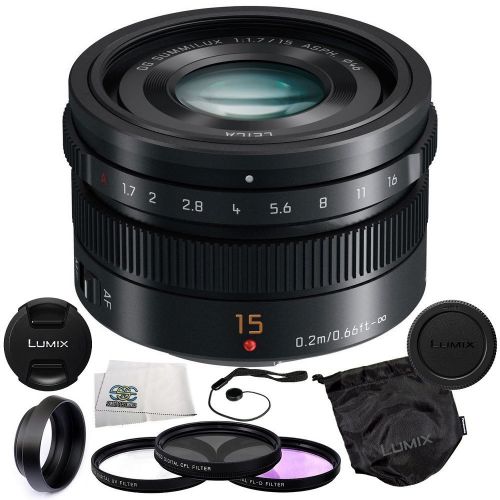  SSE Panasonic LUMIX G Leica DG Summilux 15mm f1.7 ASPH Micro Four Thirds Lens Mount Wide-Angle Camera Lens (Black) + 5 Piece Essentials Accessory Kit