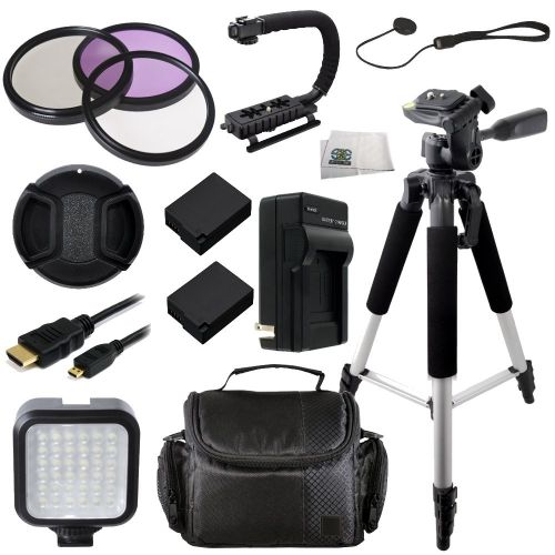  SSE 62MM 12 Piece Accessory Kit for Panasonic Lumix DMC-FZ1000 4K Digital Camera Includes 3 Piece Filter Kit, 2 Extended Life Replacement Batteries, 57 Tripod, LED Video Light, Stabili