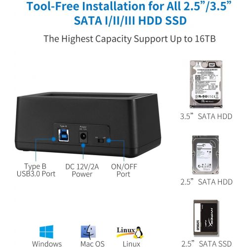  SSK USB 3.0 to SATA External Hard Drive Docking Station Enclosure Adapter for 2.5 & 3.5 Inch HDD SSD SATA, Super Speed up to 5Gbps, Support UASP no Drivers Needed(16TB Supports)