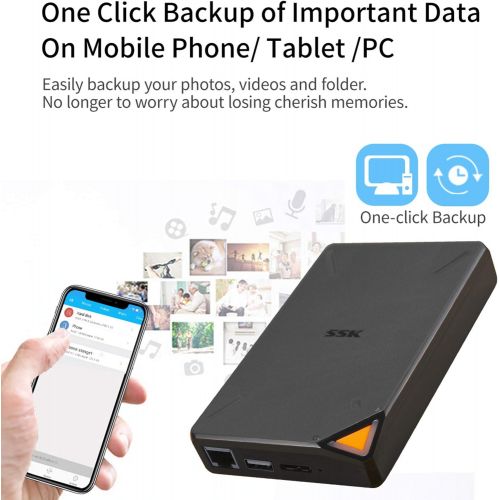  SSK 2TB Portable NAS External Wireless Hard Drive with Own Wi-Fi Hotspot, Personal Cloud Smart Storage Support Auto-Backup, Phone/Tablet PC/Laptop Wireless Remote Access