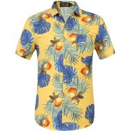 SSLR Mens Printed Casual Cotton Button Down Aloha Hawaiian Shirt