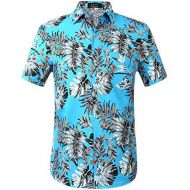SSLR Mens Printed Button Down Short Sleeve Hawaiian Shirt