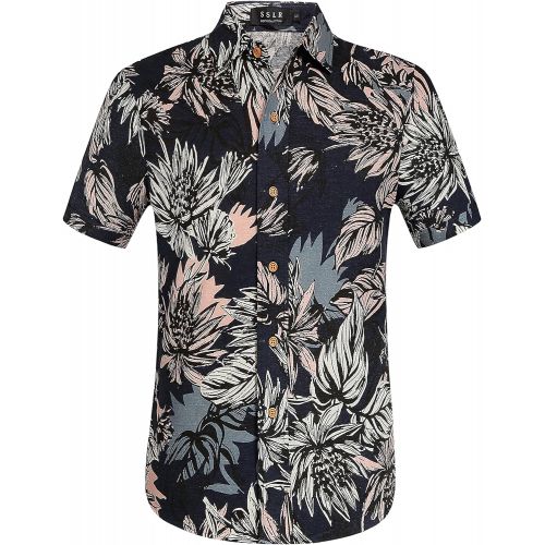  SSLR Mens Printed Casual Button Down Short Sleeve Hawaiian Shirt