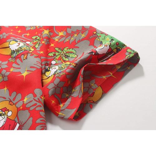  SSLR Mens Xmas Santa Button Down Casual Hawaiian Ugly Christmas Shirts