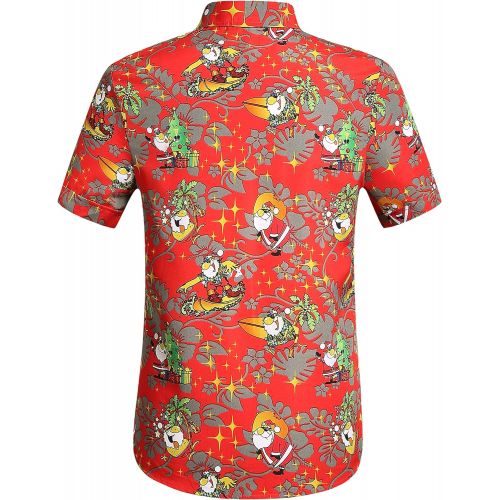  SSLR Mens Xmas Santa Button Down Casual Hawaiian Ugly Christmas Shirts