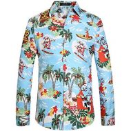 SSLR Mens Santa Claus Party Long Sleeve Hawaiian Ugly Christmas Shirts