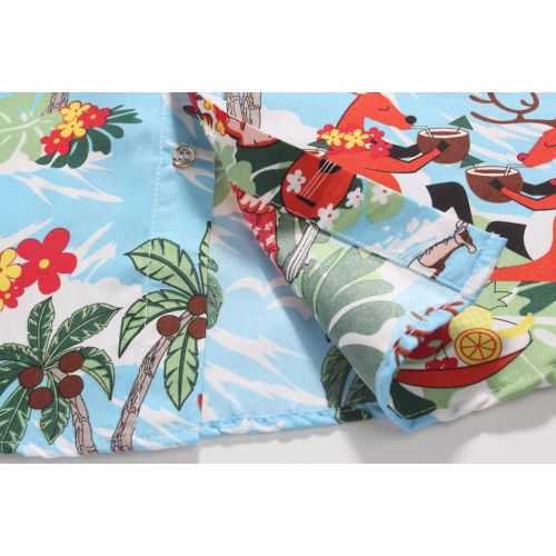  SSLR Mens Santa Claus Party Long Sleeve Hawaiian Ugly Christmas Shirts