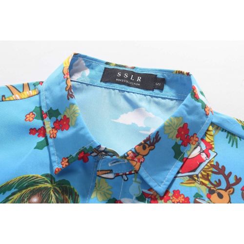  SSLR Mens Xmas Santa Holiday Casual Hawaiian Ugly Christmas Shirt