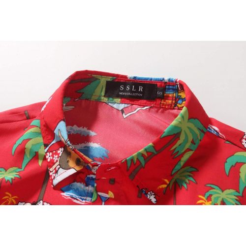  SSLR Mens Santa Claus Button Down Funny Hawaiian Christmas Shirts