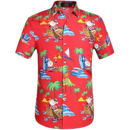  SSLR Mens Santa Claus Button Down Funny Hawaiian Christmas Shirts