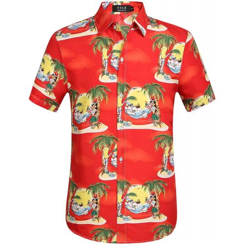  SSLR Mens Santa Claus Party Casual Hawaiian Ugly Christmas Shirts