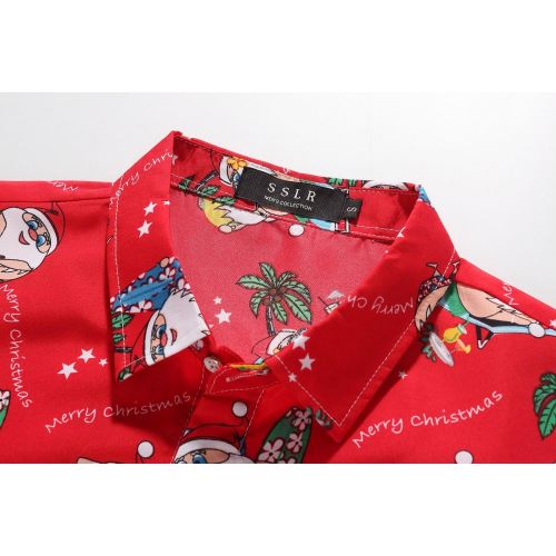  SSLR Mens Tropical Party Santa Claus Casual Hawaiian Ugly Christmas Shirt