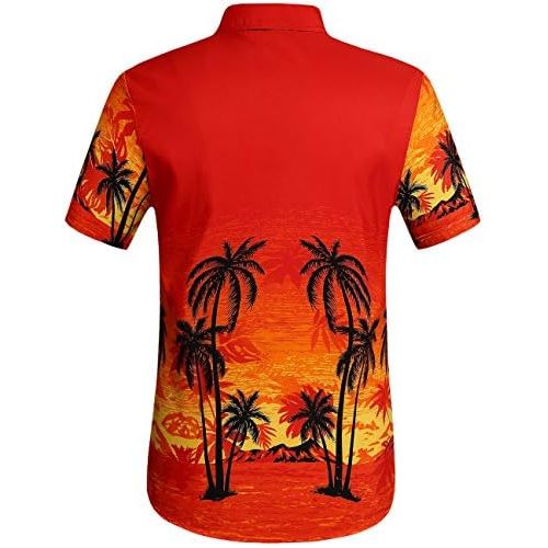  SSLR Mens Coconut Tree Casual Button Down Short Sleeve Hawaiian Shirt