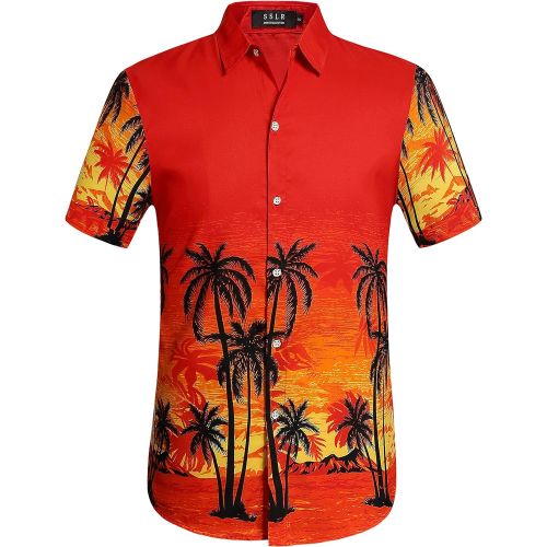  SSLR Mens Coconut Tree Casual Button Down Short Sleeve Hawaiian Shirt