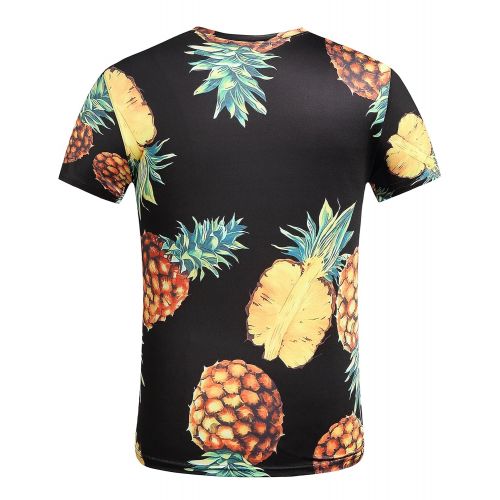  SSLR Mens Pineapple Crew Neck Hawaiian Tee Short Sleeve T-Shirts