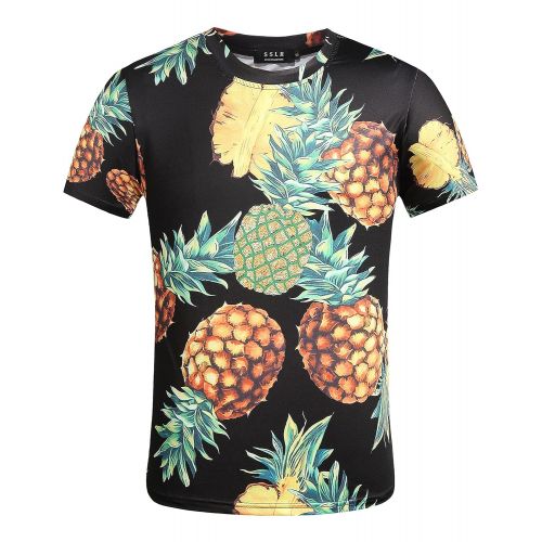  SSLR Mens Pineapple Crew Neck Hawaiian Tee Short Sleeve T-Shirts