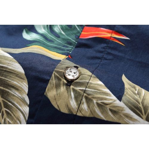  SSLR Mens Leaves Button Down Casual Short Sleeve Tropical Hawaiian Shirt