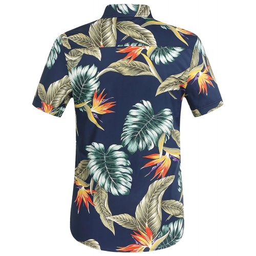  SSLR Mens Leaves Button Down Casual Short Sleeve Tropical Hawaiian Shirt