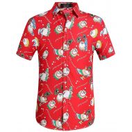 SSLR Mens Tropical Party Santa Claus Casual Hawaiian Ugly Christmas Shirt