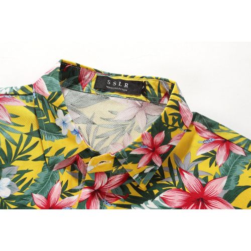  SSLR Mens Cotton Button Down Short Sleeve Hawaiian Shirt