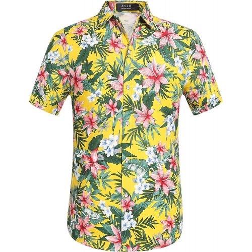  SSLR Mens Cotton Button Down Short Sleeve Hawaiian Shirt