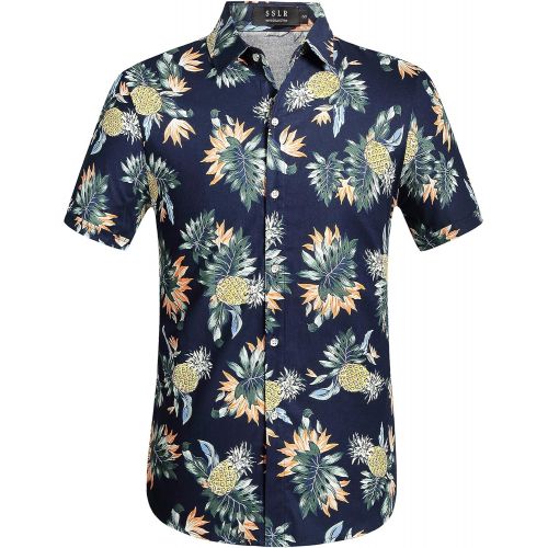  SSLR Mens Pineapple Straight Fit Casual Short Sleeve Hawaiian Shirt