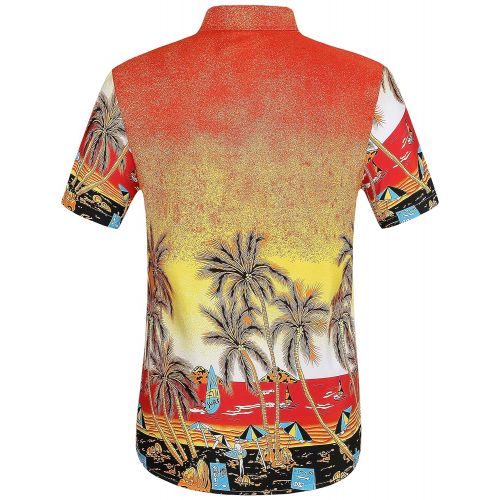  SSLR Mens Coconut Tree Button Down Short Sleeve Hawaiian Shirts
