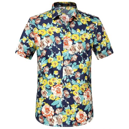 SSLR Mens Summer Floral Button Down Casual Short Sleeve Hawaiian Shirt