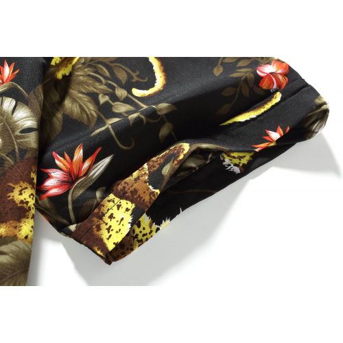 SSLR Mens Tiger Prints Button Down Casual Aloha Short Sleeve Hawaiian Shirt