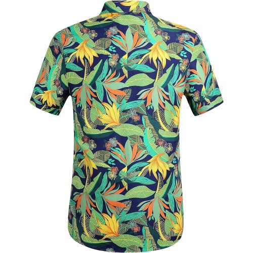  SSLR Mens Print Button Down Casual Short Sleeve Tropical Hawaiian Shirt