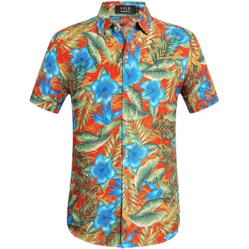  SSLR Mens Button Down Short Sleeve Hawaiian Shirt