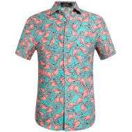 SSLR Mens Flamingos Summer Holiday Short Sleeve Aloha Hawaiian Shirt