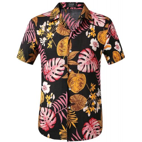  SSLR Mens Printed Casual Button Down Short Sleeve Hawaiian Shirt