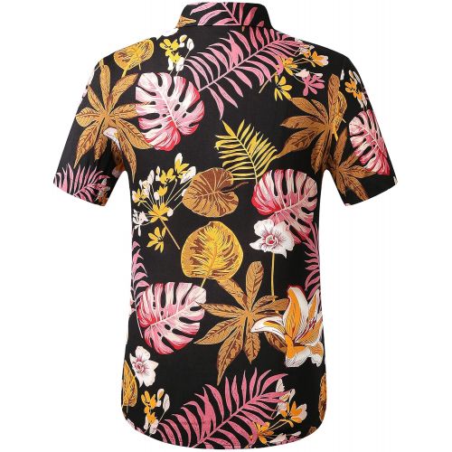  SSLR Mens Printed Casual Button Down Short Sleeve Hawaiian Shirt