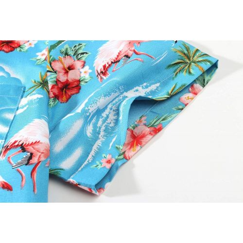  SSLR Mens Flamingo Relaxed Fit Casual Short Sleeve Hawaiian Shirt