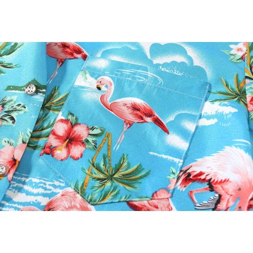  SSLR Mens Flamingo Relaxed Fit Casual Short Sleeve Hawaiian Shirt