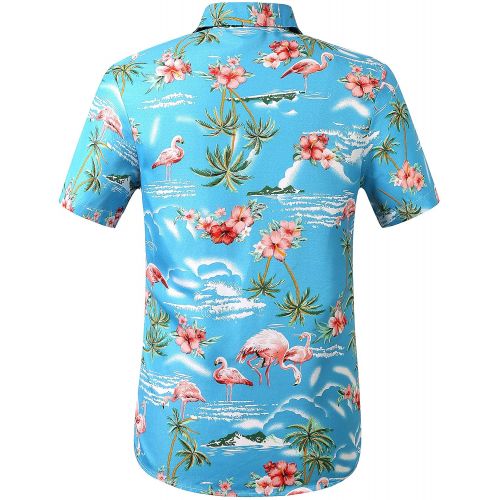  SSLR Mens Flamingo Relaxed Fit Casual Short Sleeve Hawaiian Shirt