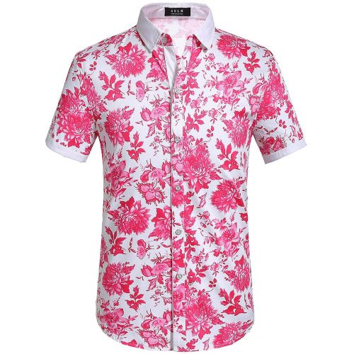  SSLR Mens Floral Button Down Short Sleeve Hawaiian Tropical Shirt