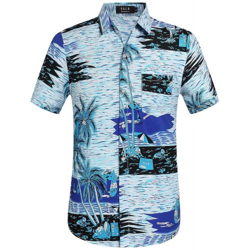  SSLR Mens Tropical Holiday Button Down Casual Hawaiian Shirt